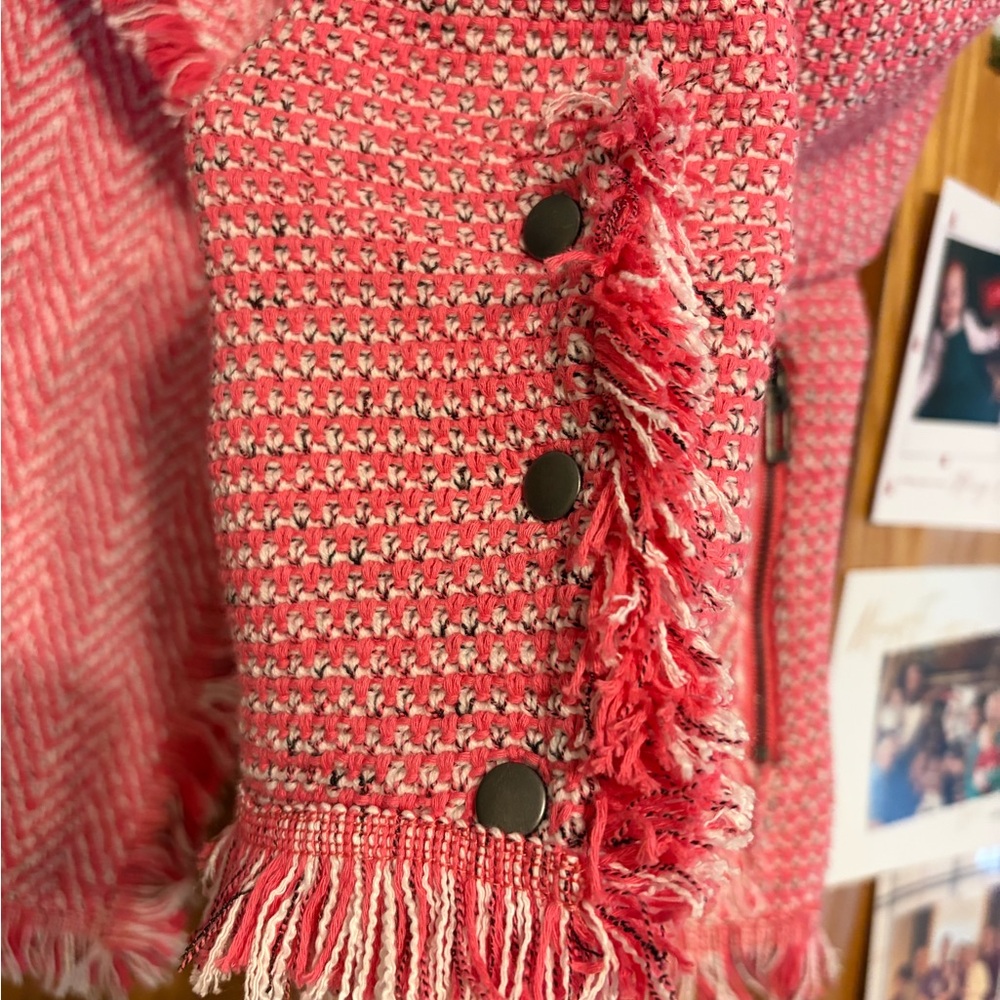 NWOT $198 NIC+ZOE Pink Tweed Fringe Knit Open Front Jacket. Size Small Petite - Picture 8 of 11
